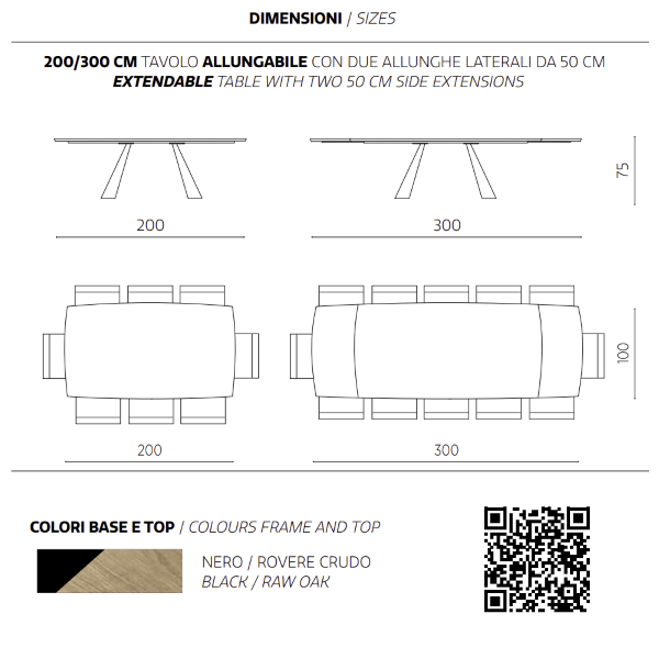 Mesa extensible de 300 cm con tapa de roble crudo GILMOUR