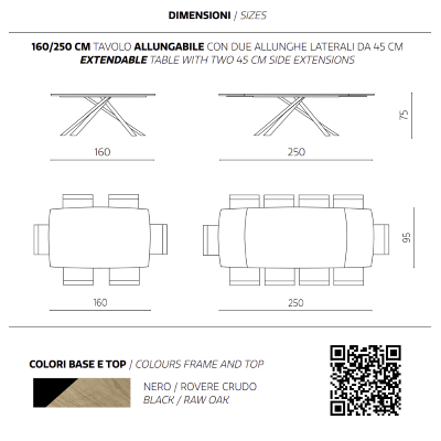 FLOYD ausziehbarer Tisch 250 cm mit roher Eichenplatte