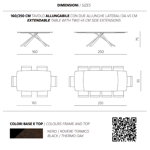 Table extensible FLOYD 250 cm avec plateau Chêne Thermal