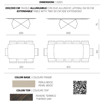 Table extensible 300 cm avec piètement en métal Beige et plateau WALL Chêne Thermal