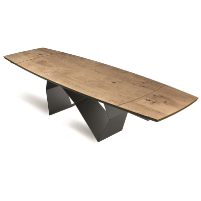 Ausziehbarer Tisch 300 cm mit schwarzem Metallgestell und WALL-Platte aus roher Eiche