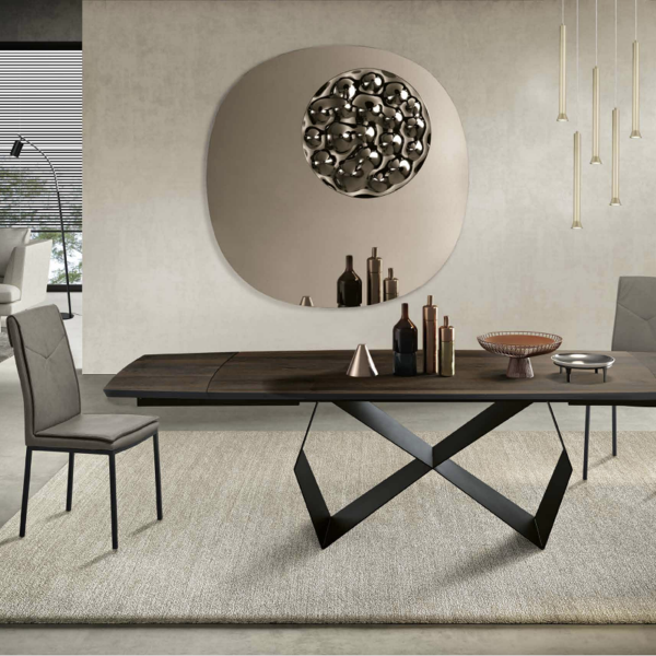 Ausziehbarer Tisch 300 cm mit schwarzem Metallgestell und WALL-Thermo-Eichenplatte