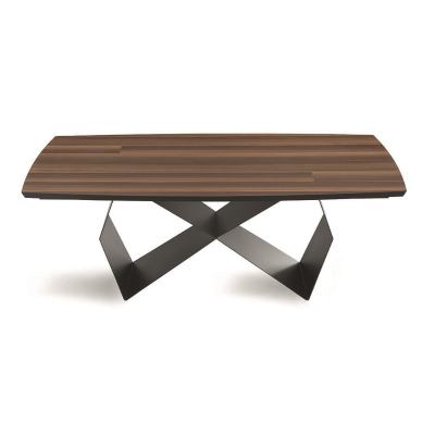 300 cm extendable table with black metal base and Eucalyptus WALL top