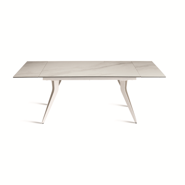 Mesa extensible THOR de 240 cm con base de metal y tapa efecto mármol blanco