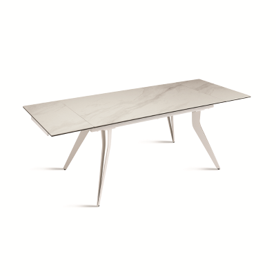 Mesa extensible THOR de 240 cm con base de metal y tapa efecto mármol blanco