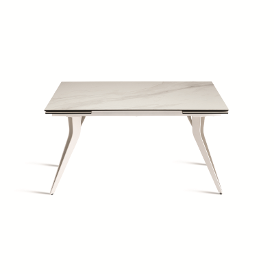 Mesa extensible THOR de 240 cm con base de metal y tapa efecto mármol blanco