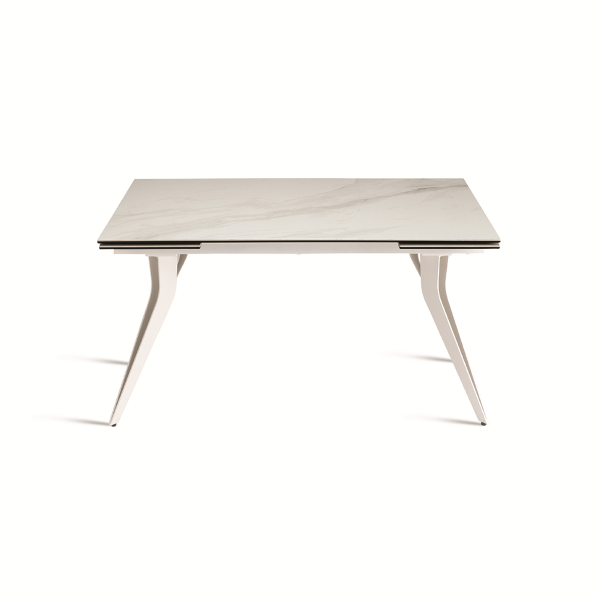 Mesa extensible THOR de 240 cm con base de metal y tapa efecto mármol blanco
