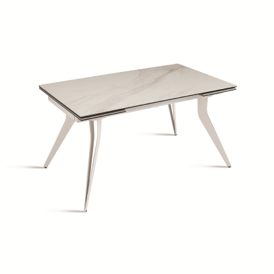 Mesa extensible THOR de 240 cm con base de metal y tapa efecto mármol blanco