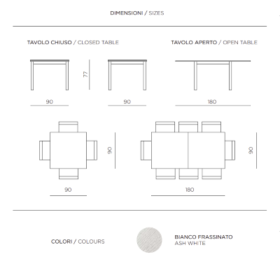 White ash book kitchen table from 90 cm to 180 cm white ash - UGO