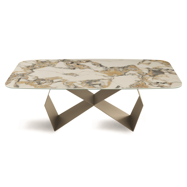 Table fixe 210 cm KARL avec piètement en métal Beige et plateau effet marbre Symphonie Oro