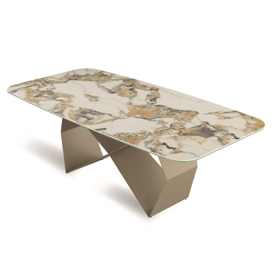 Table fixe 210 cm KARL avec piètement en métal Beige et plateau effet marbre Symphonie Oro