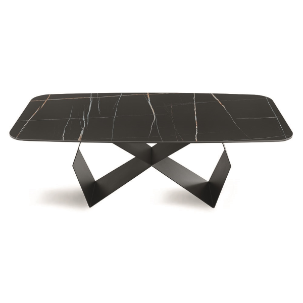 Table fixe KARL 210 cm avec piètement en métal noir et plateau effet marbre Sahara Noir