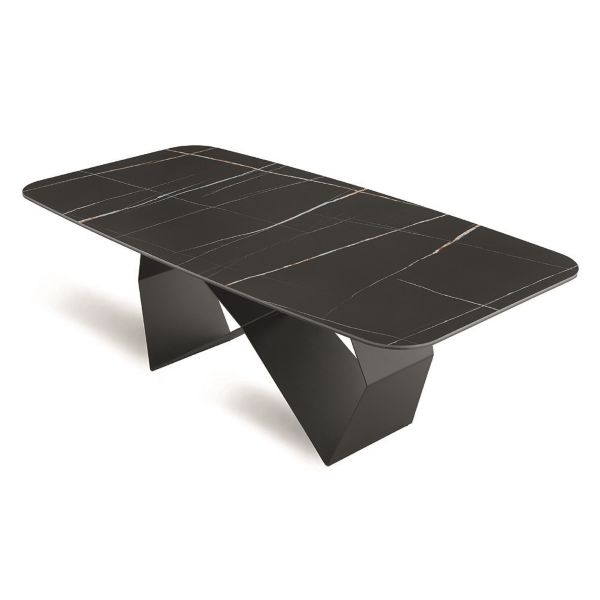 Table fixe KARL 210 cm avec piètement en métal noir et plateau effet marbre Sahara Noir