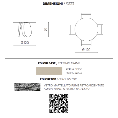 Runder Tisch mit beiger Metallbasis und Rauchglasplatte – MAYA120