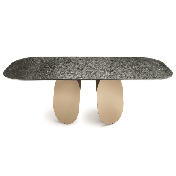 Mesa rectangular con base de metal Beige y tapa de cristal ahumado - MAYA210