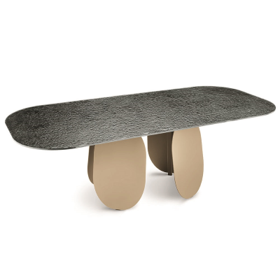 Mesa rectangular con base de metal Beige y tapa de cristal ahumado - MAYA210