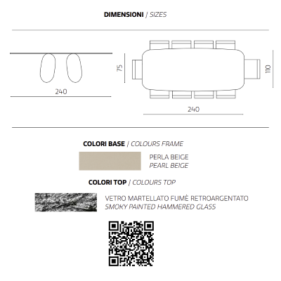 Table rectangulaire MAYA240 avec piètement en métal Beige et plateau en verre Fumé