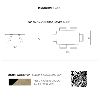 Fester Tisch 160 cm mit GILMOUR-Platte aus roher Eiche