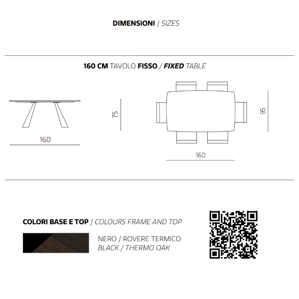 Fester Tisch 160 cm mit Platte aus GILMOUR Thermal Oak
