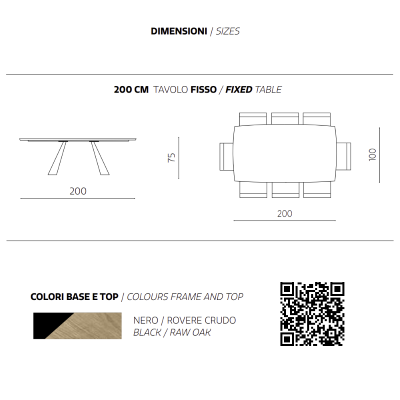 Mesa fija 200 cm con tapa de roble crudo GILMOUR