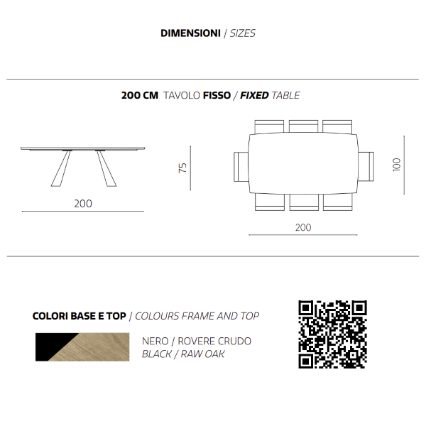 Mesa fija 200 cm con tapa de roble crudo GILMOUR