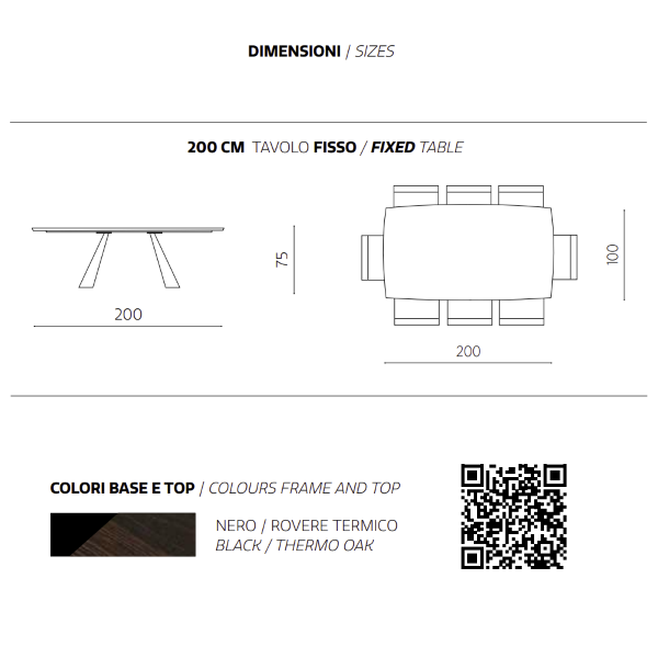 Fester Tisch 200 cm mit Platte aus GILMOUR Thermal Oak