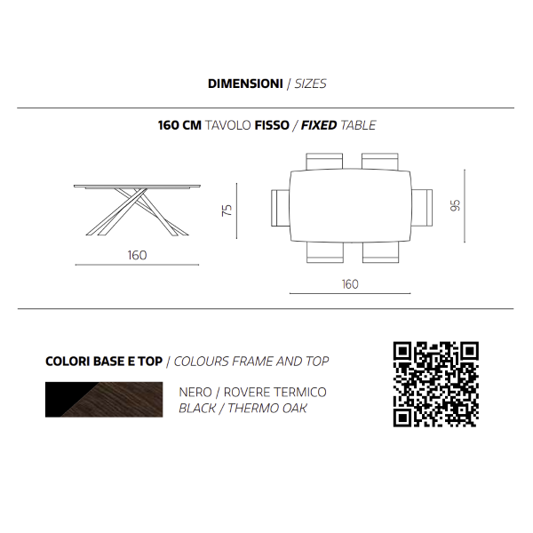 Table fixe FLOYD 160 cm avec plateau Chêne Thermal