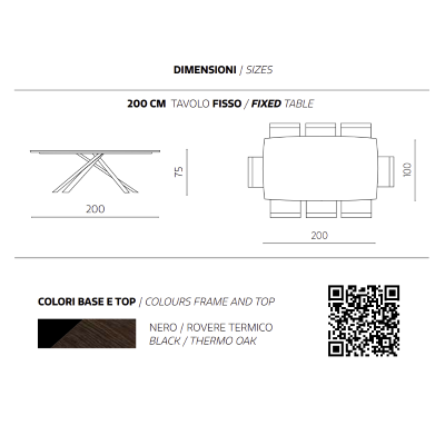 Mesa fija FLOYD 200 cm con tapa de Roble Térmico