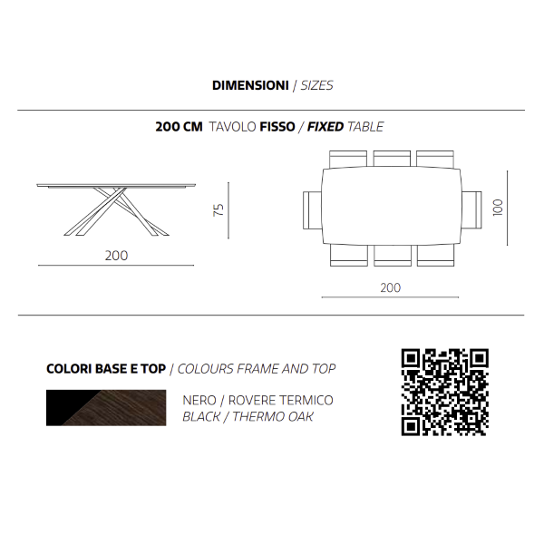 Mesa fija FLOYD 200 cm con tapa de Roble Térmico
