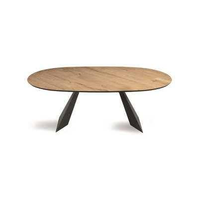 Mesa fija TOKYO de 210 cm con base de metal negro y tapa de roble crudo