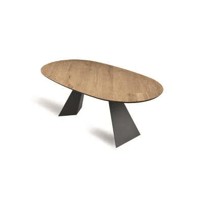 Mesa fija TOKYO de 210 cm con base de metal negro y tapa de roble crudo