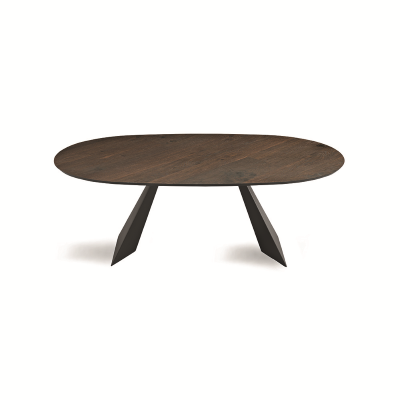 Mesa fija TOKYO de 210 cm con base de metal negro y tapa de Roble Térmico