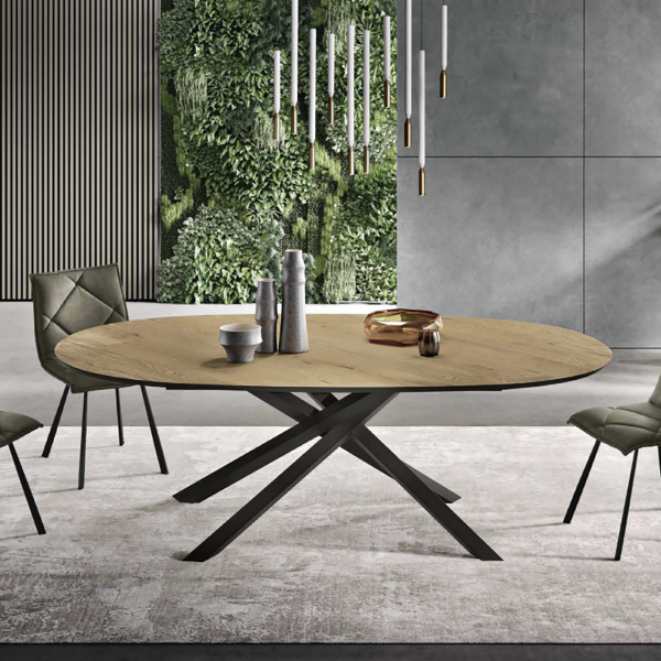 Fester ovaler Tisch mit roher Eichenplatte 210 cm RON