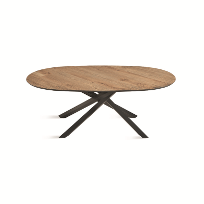 Fester ovaler Tisch mit roher Eichenplatte 210 cm RON