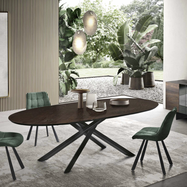 Mesa fija ovalada con tapa de Roble Térmico 210 cm RON