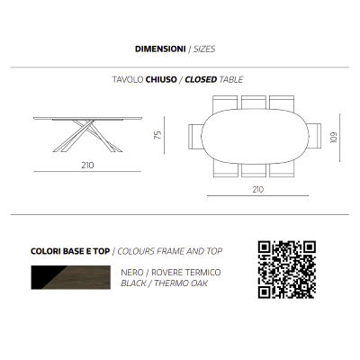 Mesa fija ovalada con tapa de Roble Térmico 210 cm RON