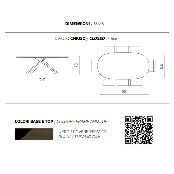 Mesa fija ovalada con tapa de Roble Térmico 210 cm RON