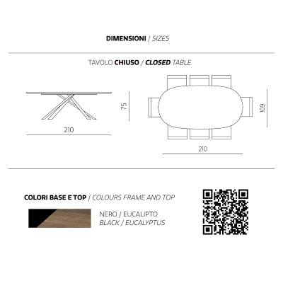 Mesa fija ovalada con tapa de Eucalipto 210 cm RON