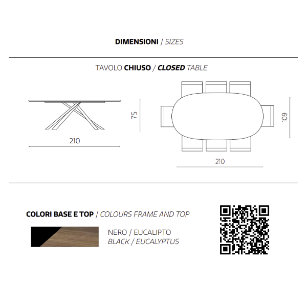 Mesa fija ovalada con tapa de Eucalipto 210 cm RON