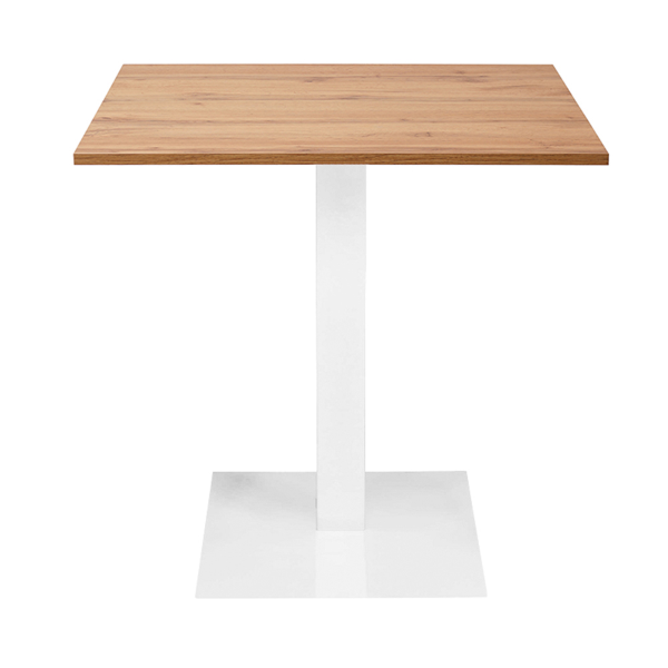 Tavolo bar ristorante 80x80 cm base bianca piano laminato Rovere Nodato H 75