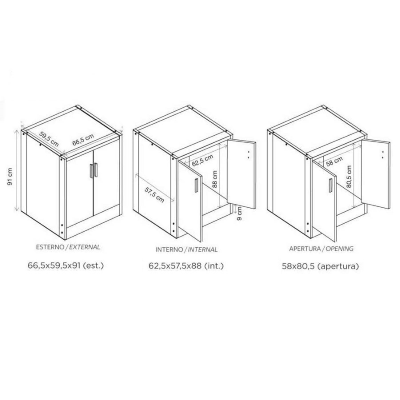 Washing machine cabinet with 2 closing doors 67x60 cm White