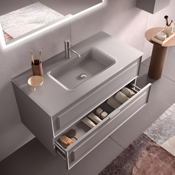 100 cm suspended bathroom cabinet with sink and 2 drawers RHEA Matt Grey