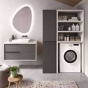 Waschmaschinenschrank aus Holz 119x182 cm mit Säule und Regalen für Wäsche Grau/Graphit