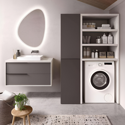 Wooden washing machine cabinet 119x182 cm with column and shelves for laundry Grey/Graphite