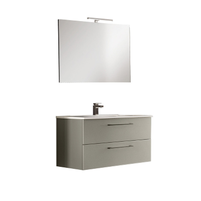 Mobile da bagno sospeso 102 cm con lavabo integrato e specchio Creta Opaco - MAYA1