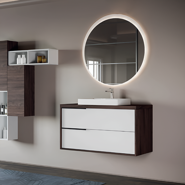 Suspended bathroom cabinet 100 cm ISIDE Olmo Caffè and Bianco with ceramic sink