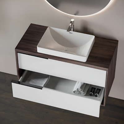 Suspended bathroom cabinet 100 cm ISIDE Olmo Caffè and Bianco with ceramic sink