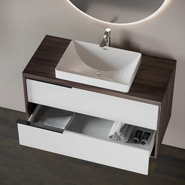Suspended bathroom cabinet 100 cm ISIDE Olmo Caffè and Bianco with ceramic sink