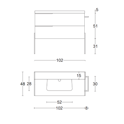 Suspended bathroom cabinet 102 cm Natural Oak with ceramic sink - FEBE2