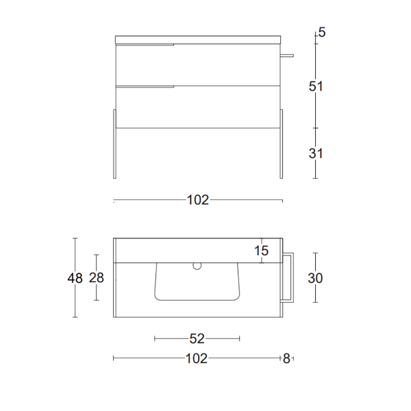 Suspended bathroom cabinet 102 cm Natural Oak with ceramic sink - FEBE2